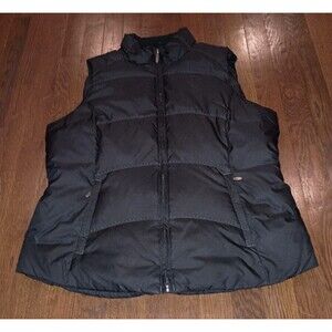Vintage Eddie Bauer Puffer Vest Mens Large Goose Down Insulated Full Zip Black